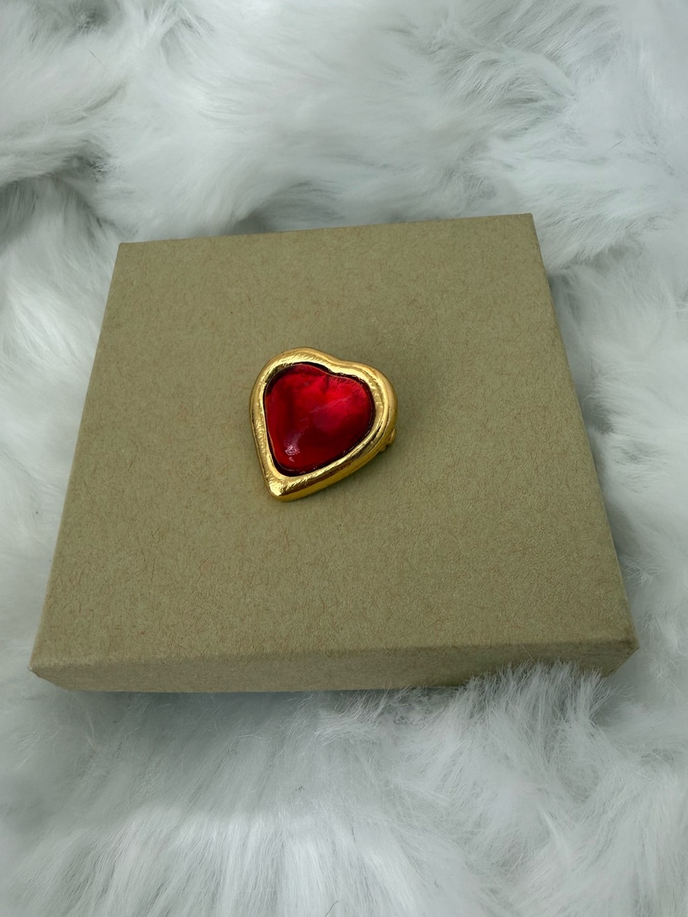 YSL Vintage Red and Gold Heart Broach